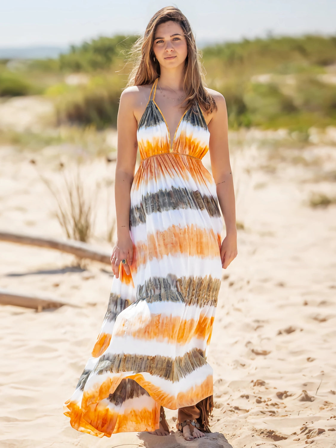 Blue Zone Planet | Tie-Dye Halter Neck Sleeveless Dress BLUE ZONE PLANET