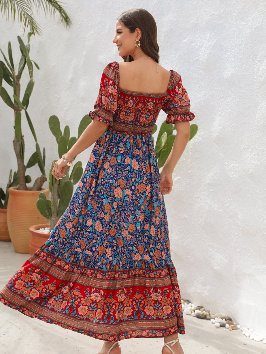Blue Zone Planet | Floral Flounce Sleeve Midi Dress BLUE ZONE PLANET