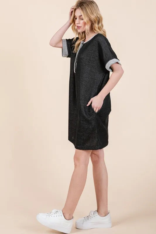 henley t shirt dress Henley Navy T-Shirt Midi Dress - Cap Sleeves, Side Slit & Fitted Silhouette