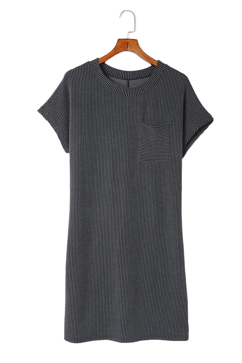 Blue Zone Planet | Gray Striped Ribbed Knit T-shirt Shift Dress Blue Zone Planet