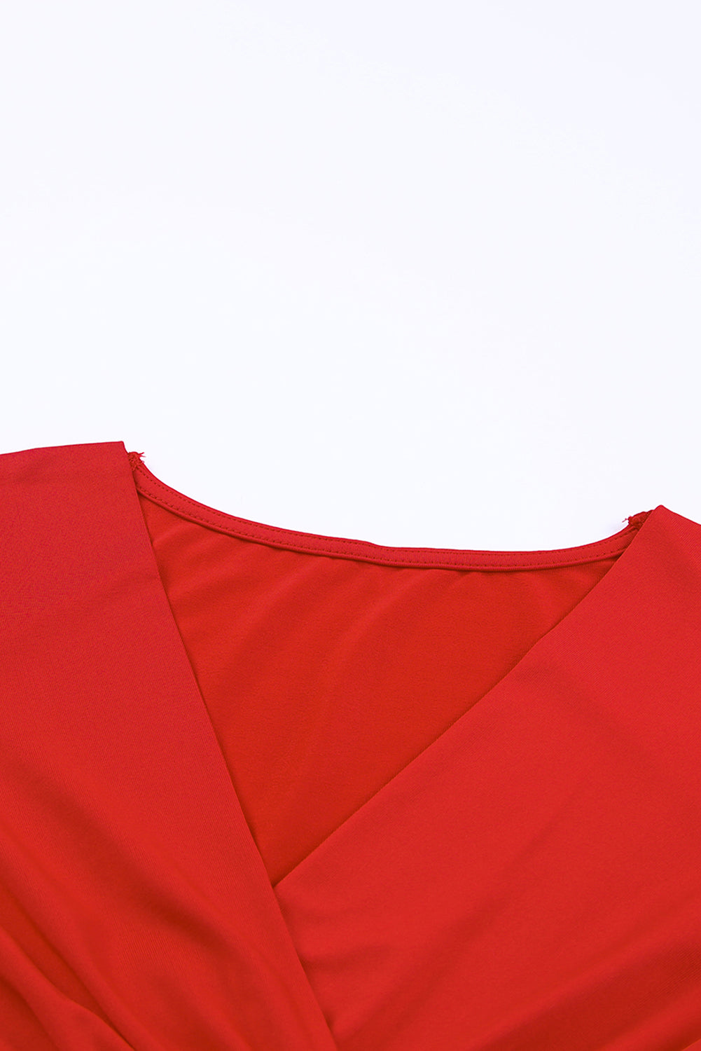 Blue Zone Planet | Fiery Red Long Sleeves Wrap V Neck Ruched Sheath Bodycon Dress Blue Zone Planet