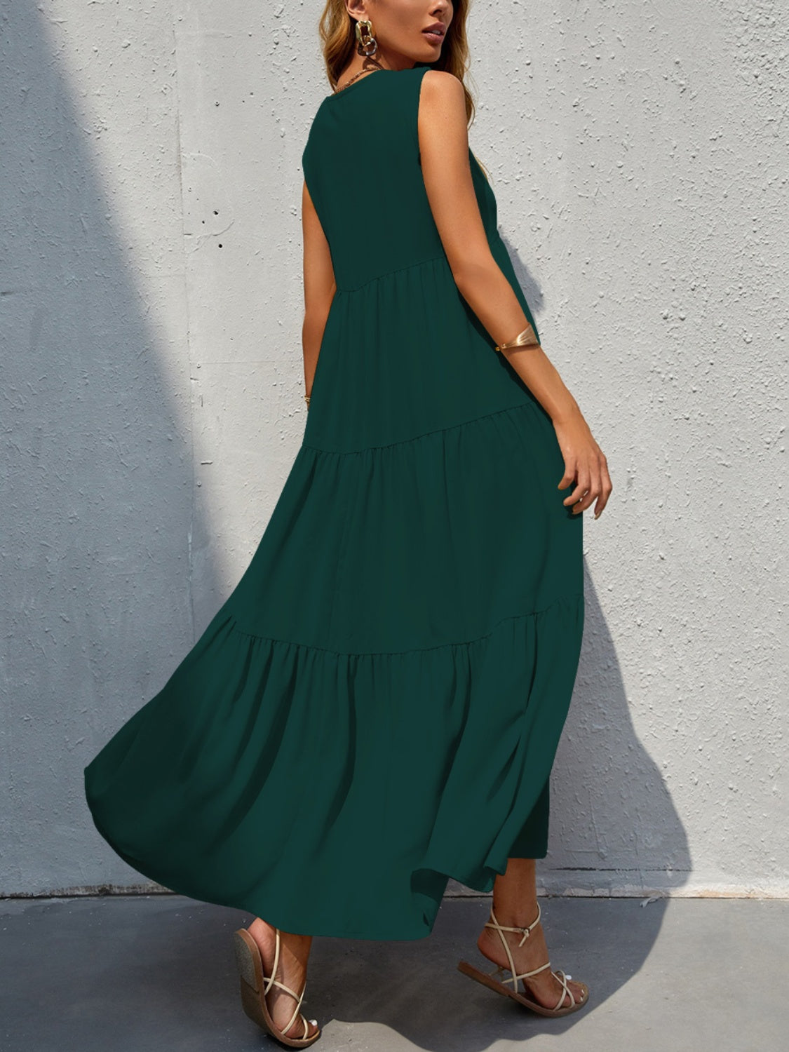 Tiered V-Neck Sleeve Dress BLUE ZONE PLANET