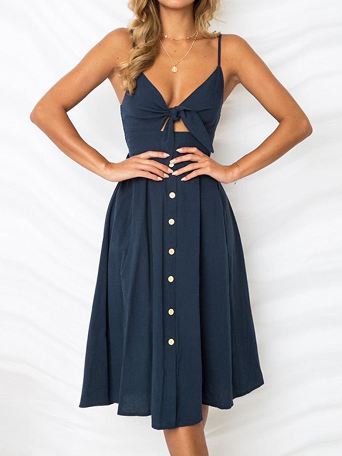 Cutout Smocked Sweetheart Neck Cami Dress BLUE ZONE PLANET