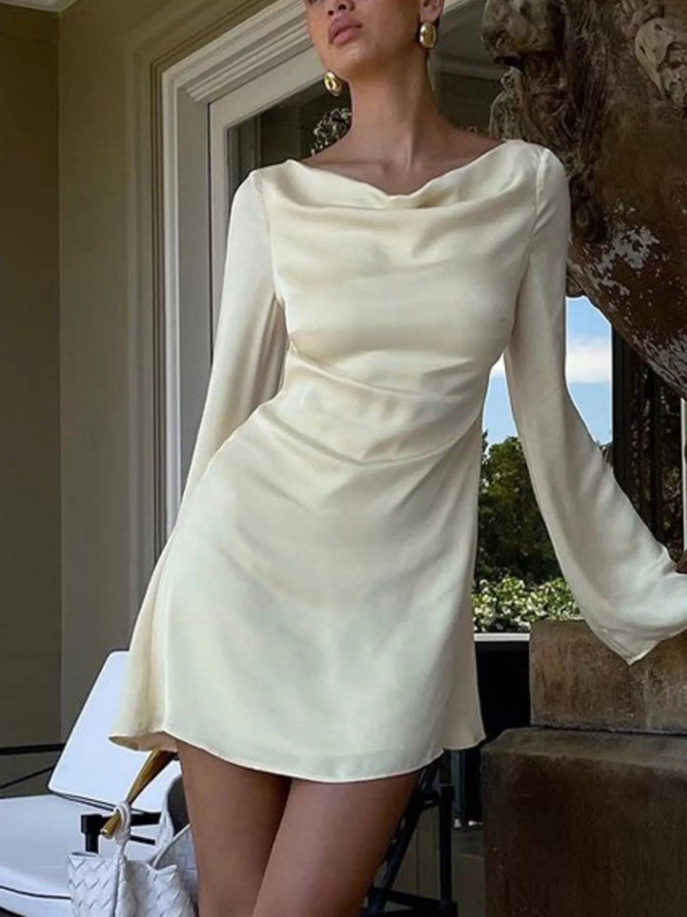 long sleeve short backless dress Elegant Cutie Emerald Bow Long Sleeve Backless Mini Dress