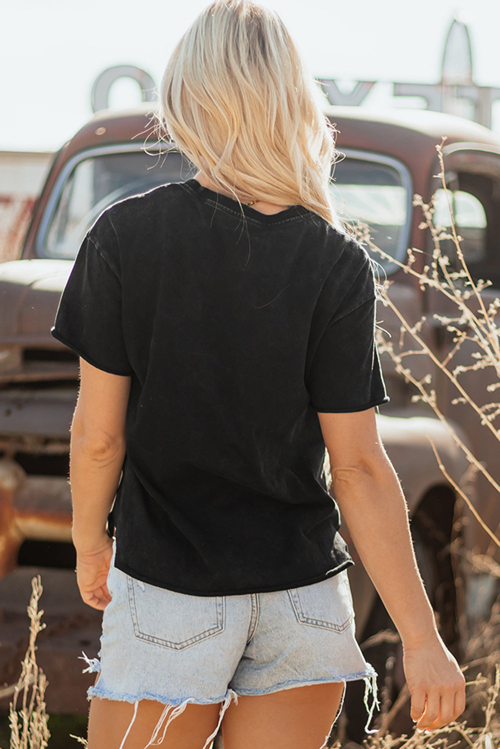 Black Western Howdy Steer Head Print Side Slits Loose Fit T Shirt
