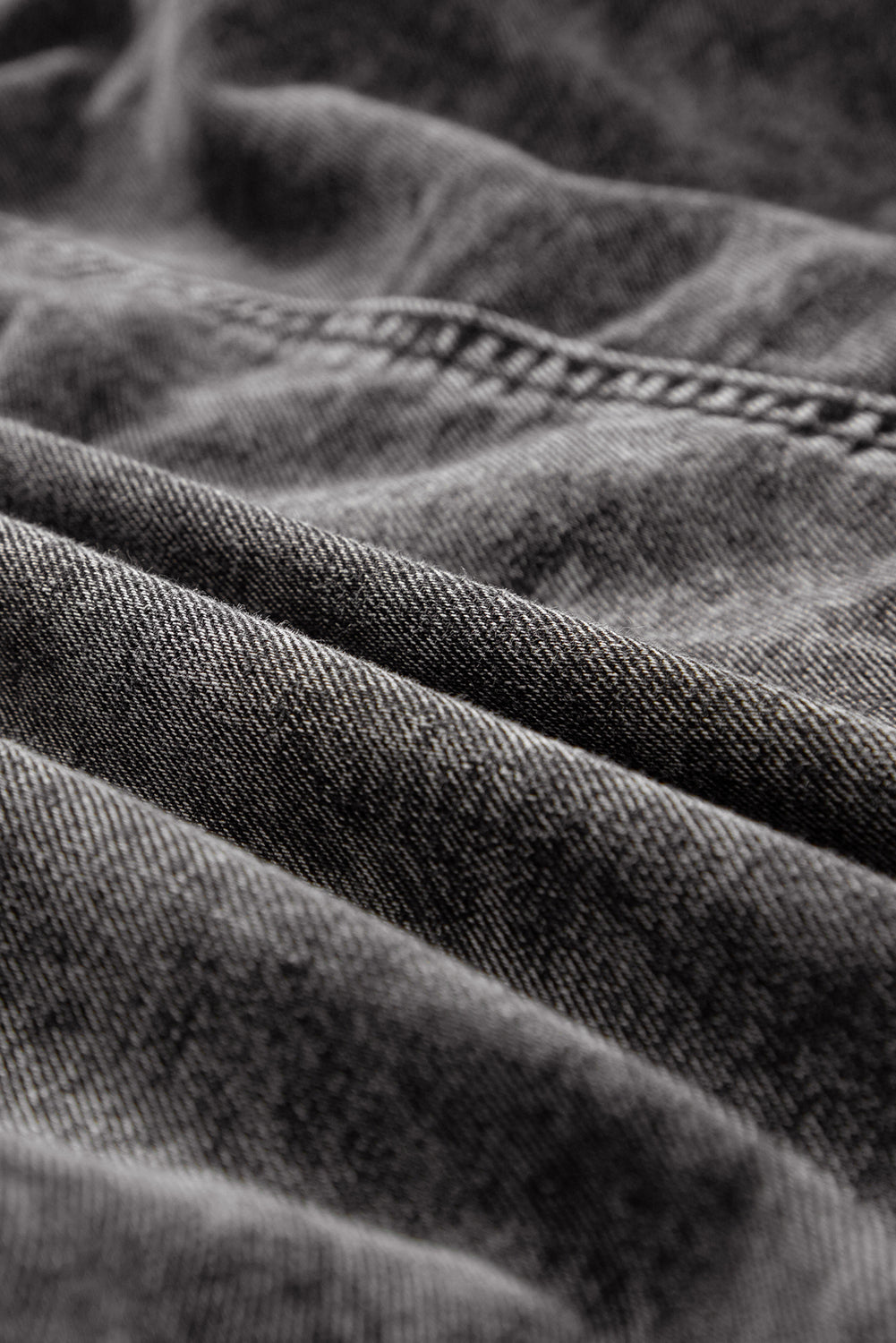 Medium Grey Mineral Wash Ruffled Short Sleeve Buttoned Denim Dress Blue Zone Planet