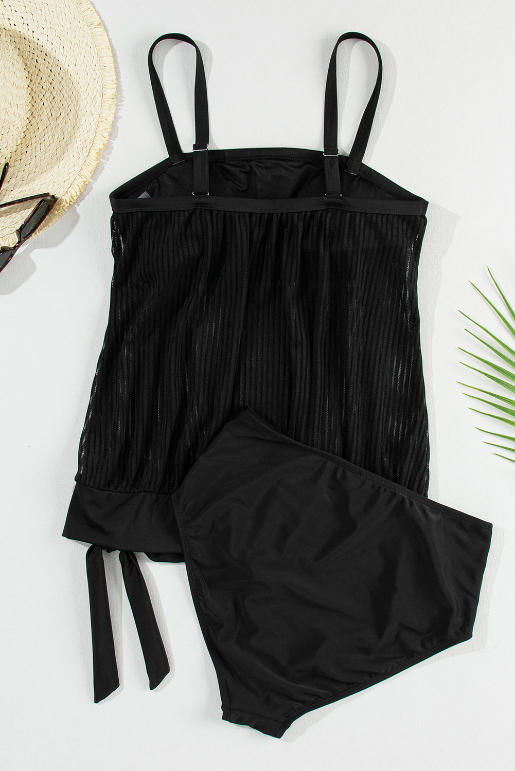 Blue Zone Planet | Turquoise Striped Mesh Knotted Hem Tankini Swimsuit Blue Zone Planet