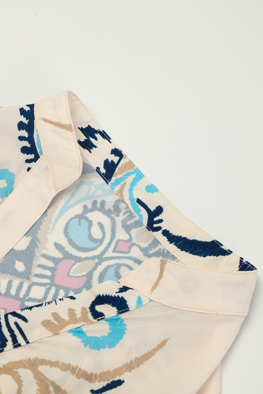 Blue Zone Planet | White Printed Tribal Print Bracelet Sleeve Buttoned Mini Dress Blue Zone Planet