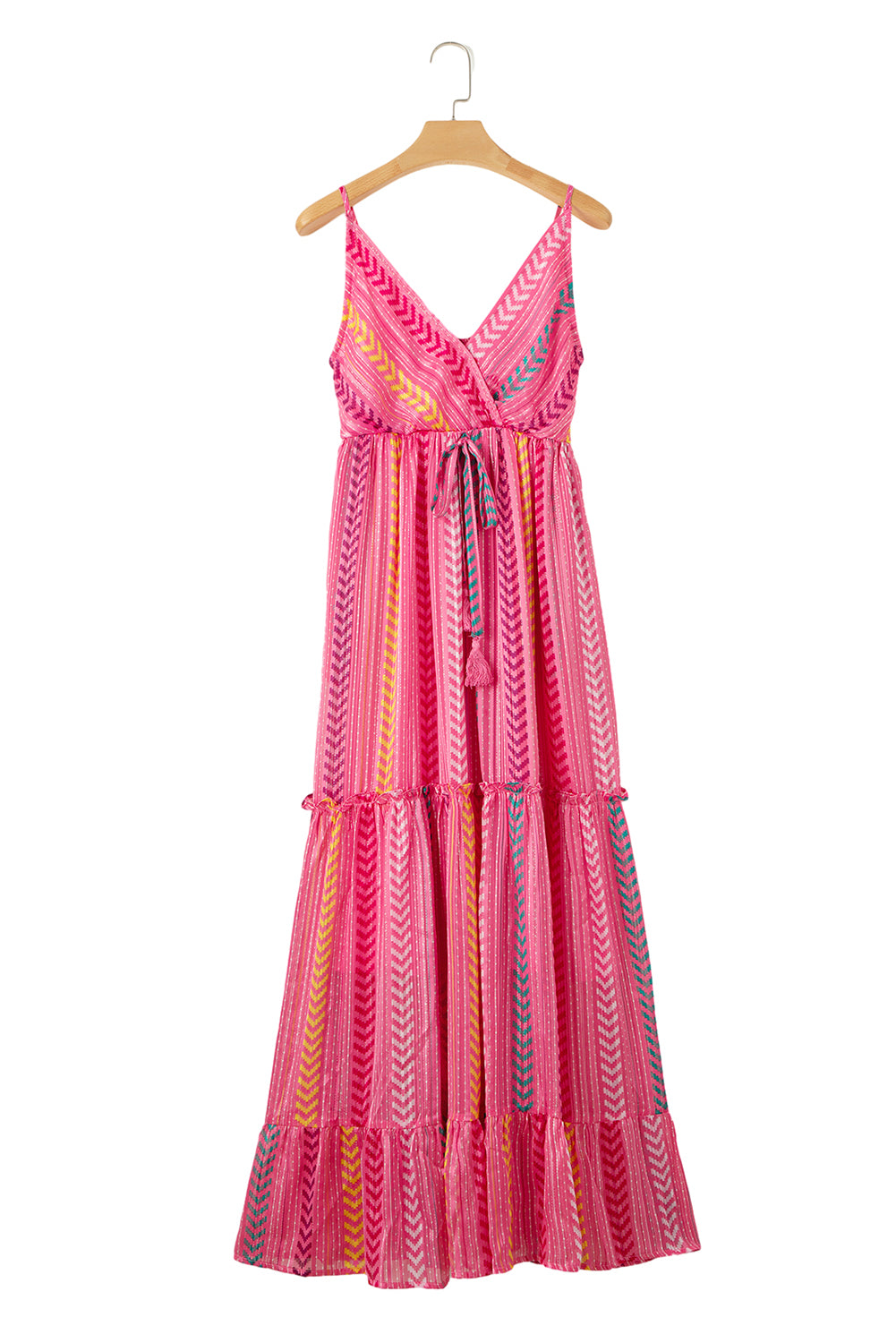 Blue Zone Planet | Pink Western Printed Tassel Tie V Neck Wrap Maxi Dress Blue Zone Planet