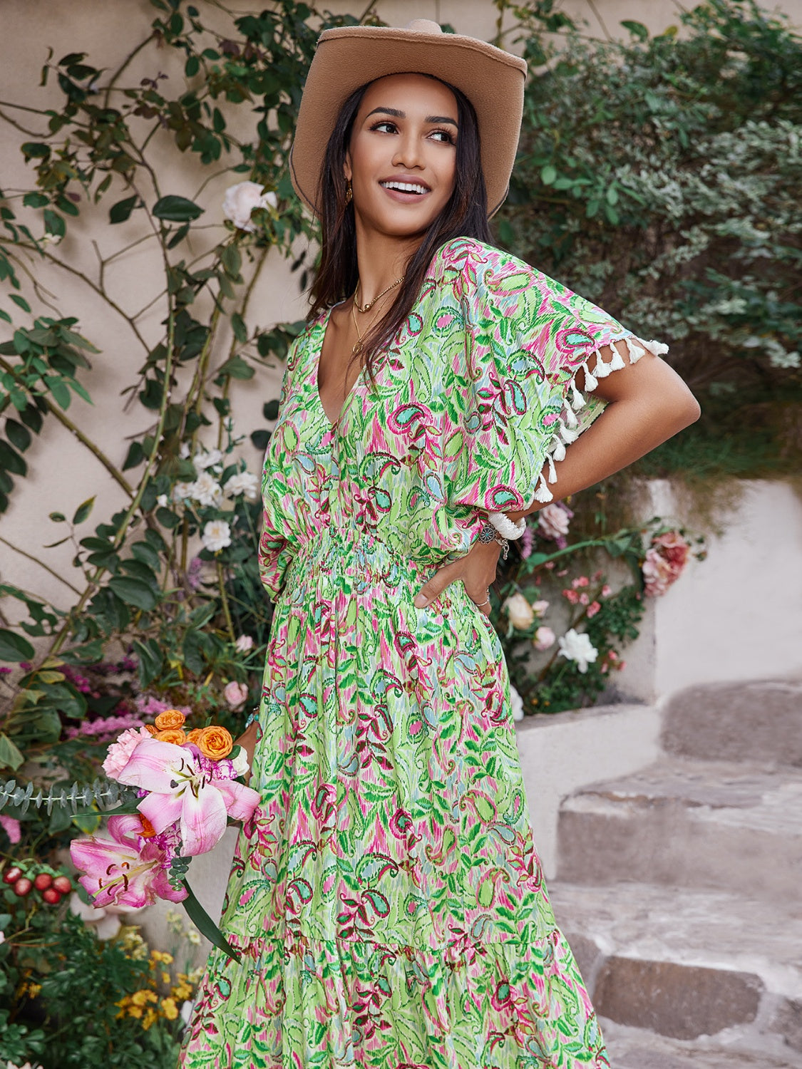 Blue Zone Planet | Smocked Floral V-Neck Short Sleeve Dress BLUE ZONE PLANET