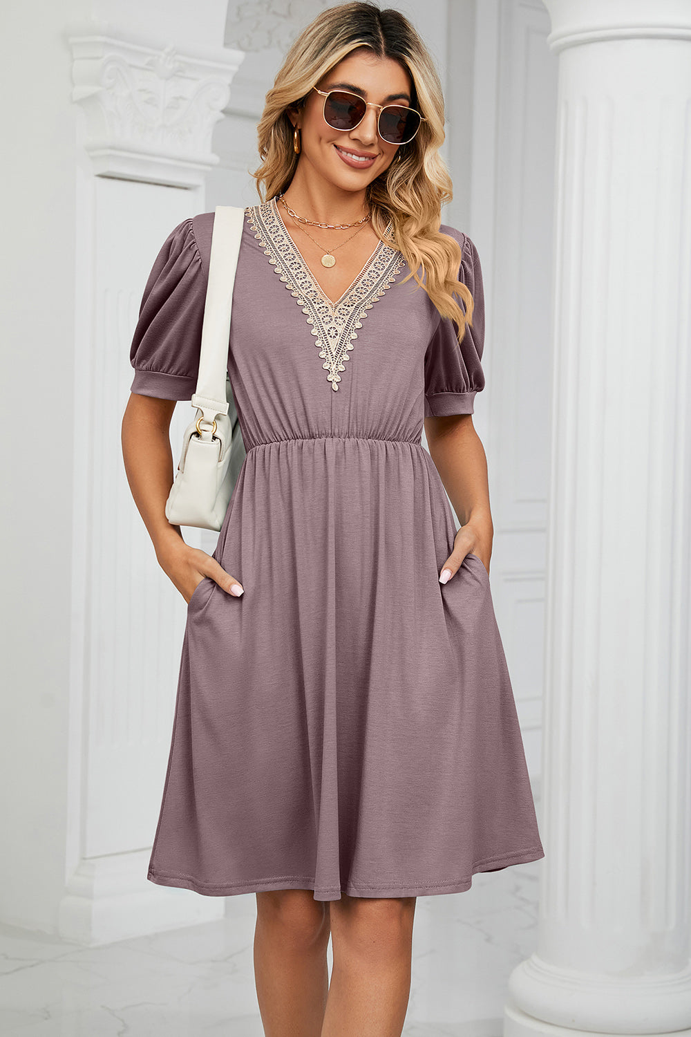 Blue Zone Planet | V-Neck Puff Sleeve Dress BLUE ZONE PLANET