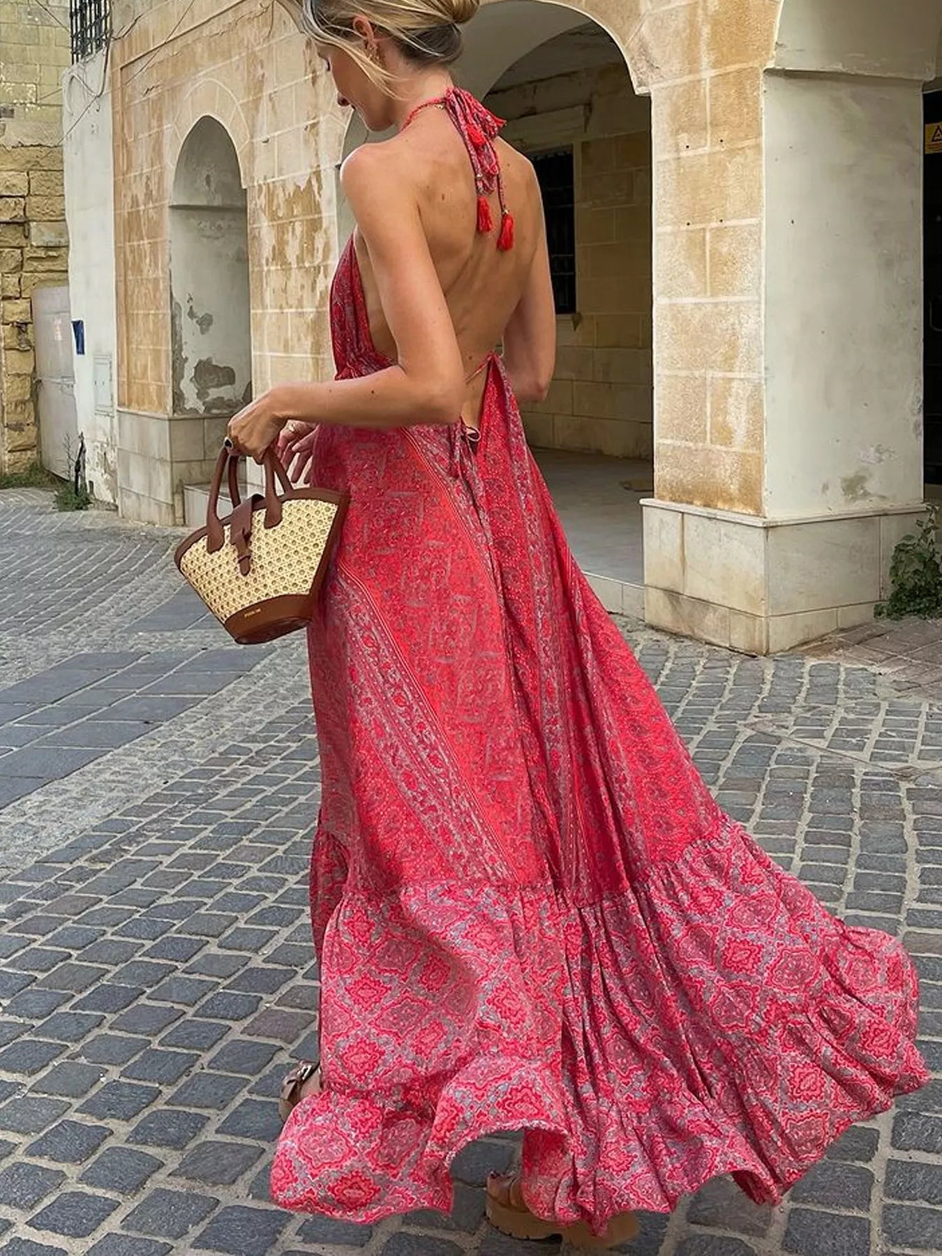 Fran's Tiered Halter Neck Boho Maxi Dress