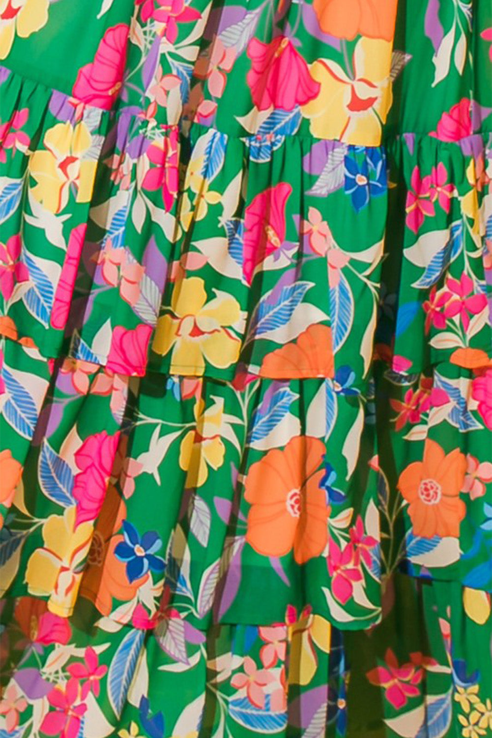 Blue Zone Planet | Green Floral Print Sleeveless Ruffle Tiered Maxi Dress Blue Zone Planet