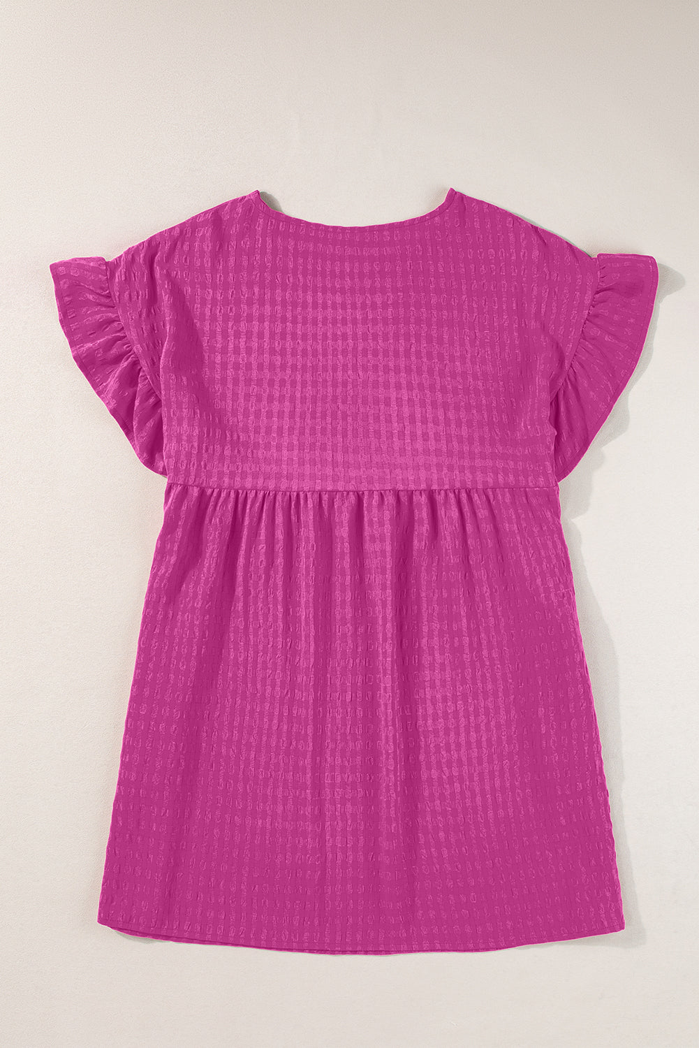 Rose Red Textured Ruffled Short Sleeve Mini Dress Blue Zone Planet