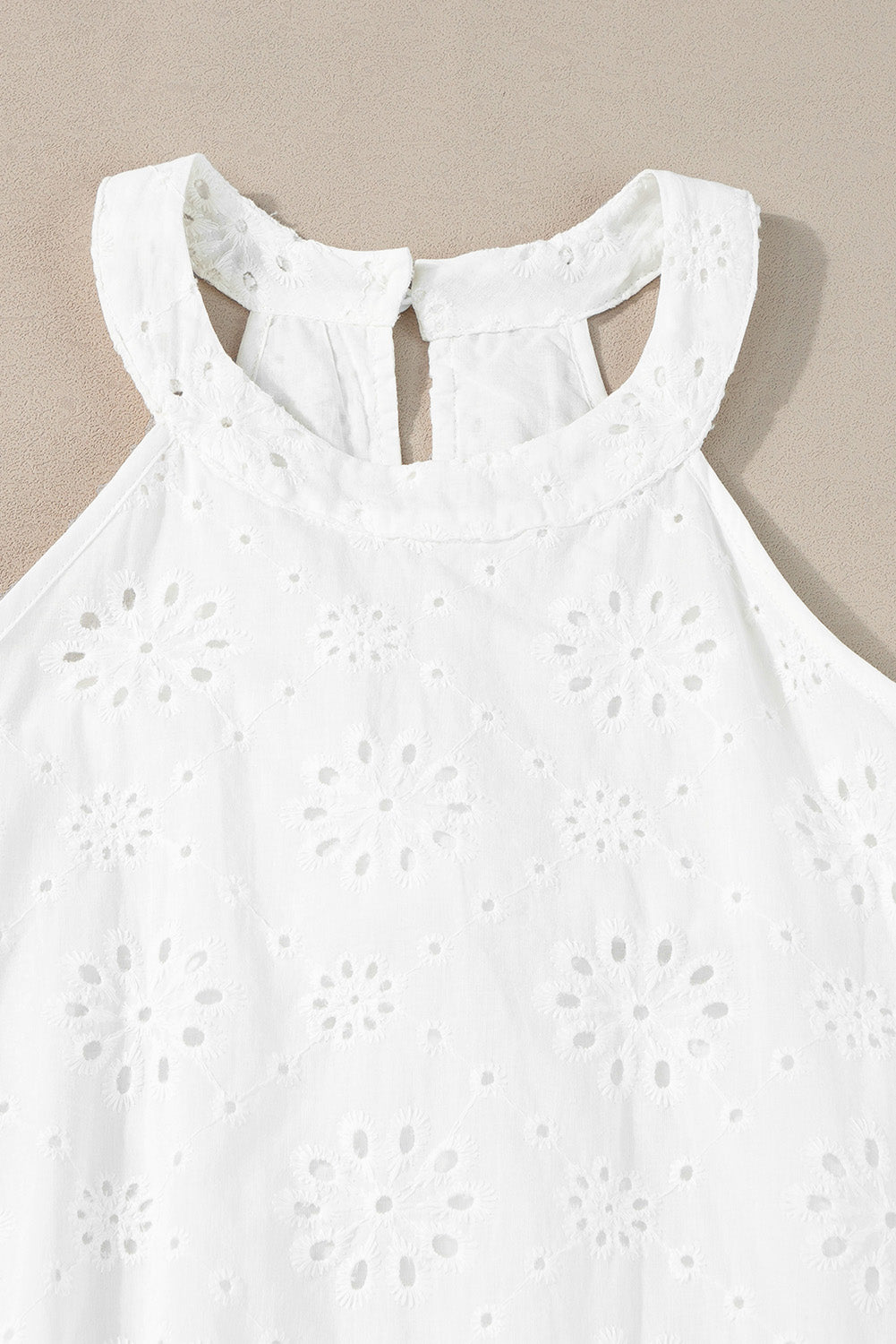 Blue Zone Planet | White Boho Eyelet Pattern Halter Neck Sleeveless Dress Blue Zone Planet