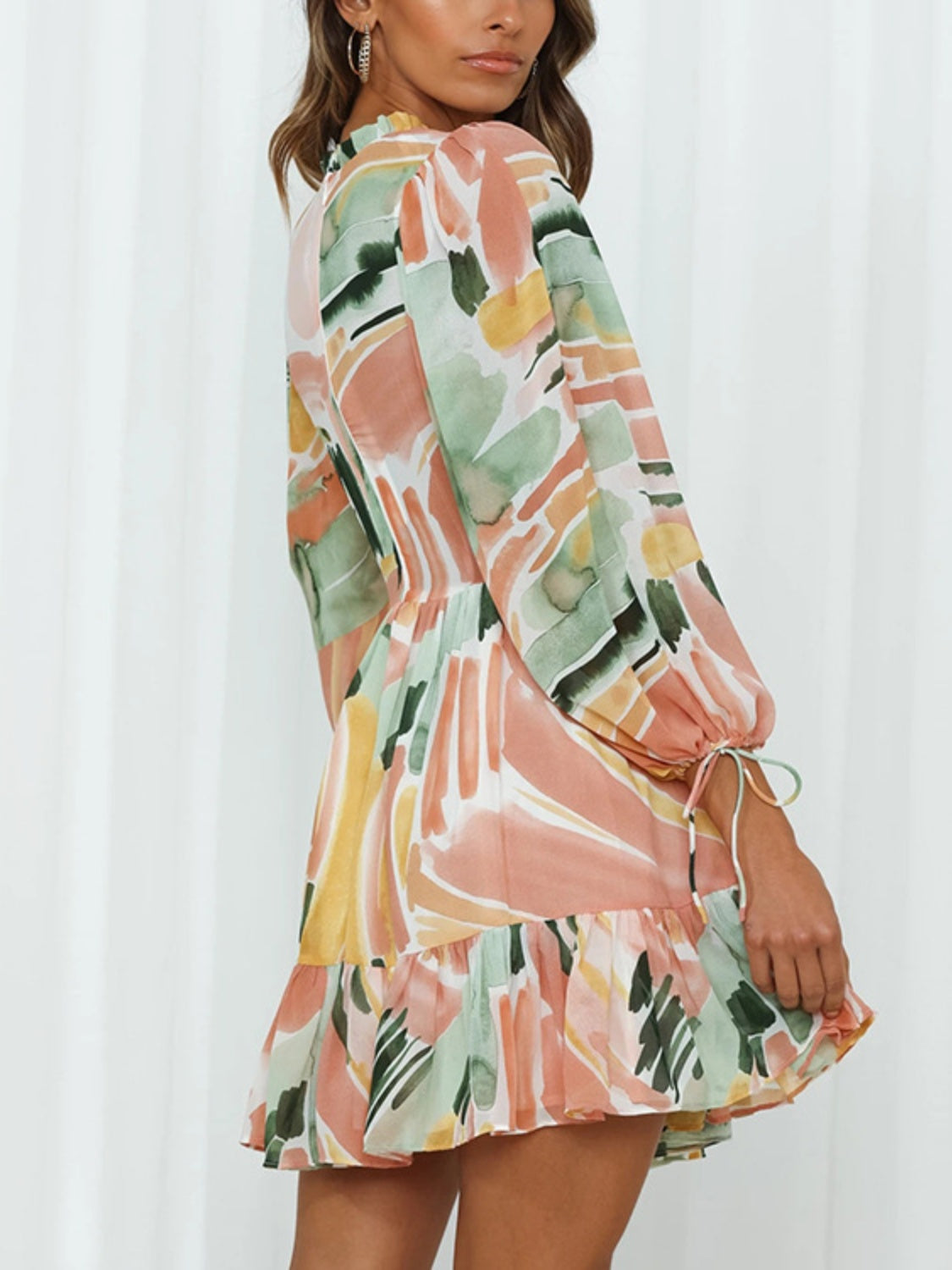 Blue Zone Planet | Printed Mock Neck Balloon Sleeve Mini Dress BLUE ZONE PLANET