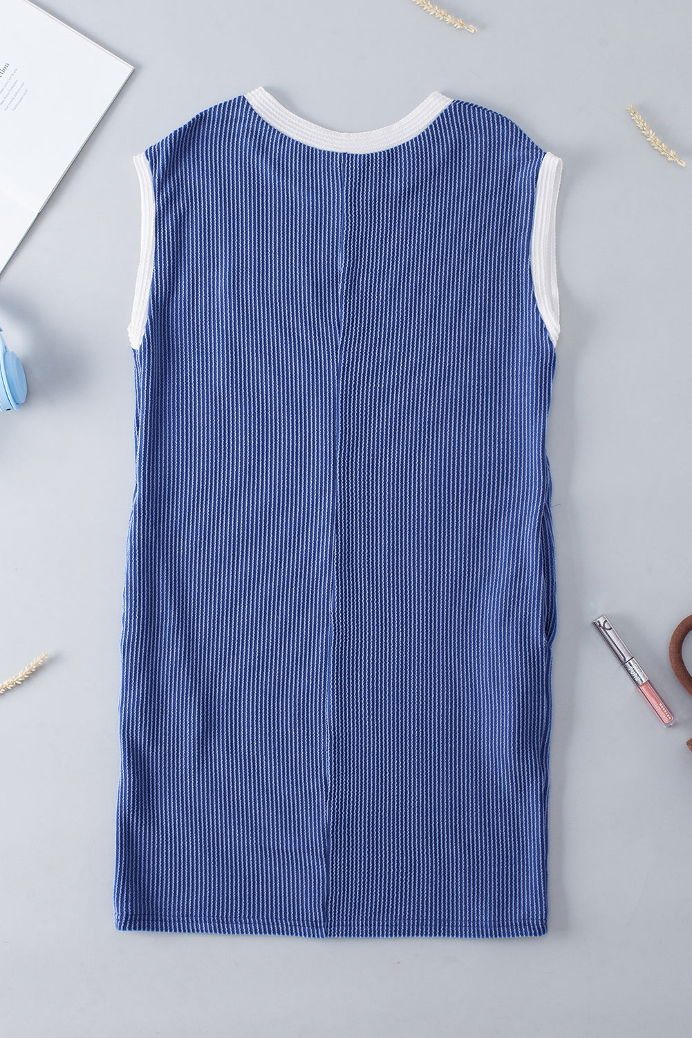 Sail Blue Rib Textured Cap Sleeve T-Shirt Dress Blue Zone Planet