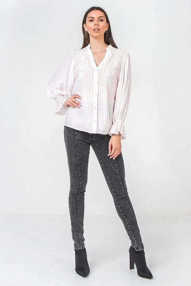 A Floral Eyelet And Solid Mixed Top Blue Zone Planet
