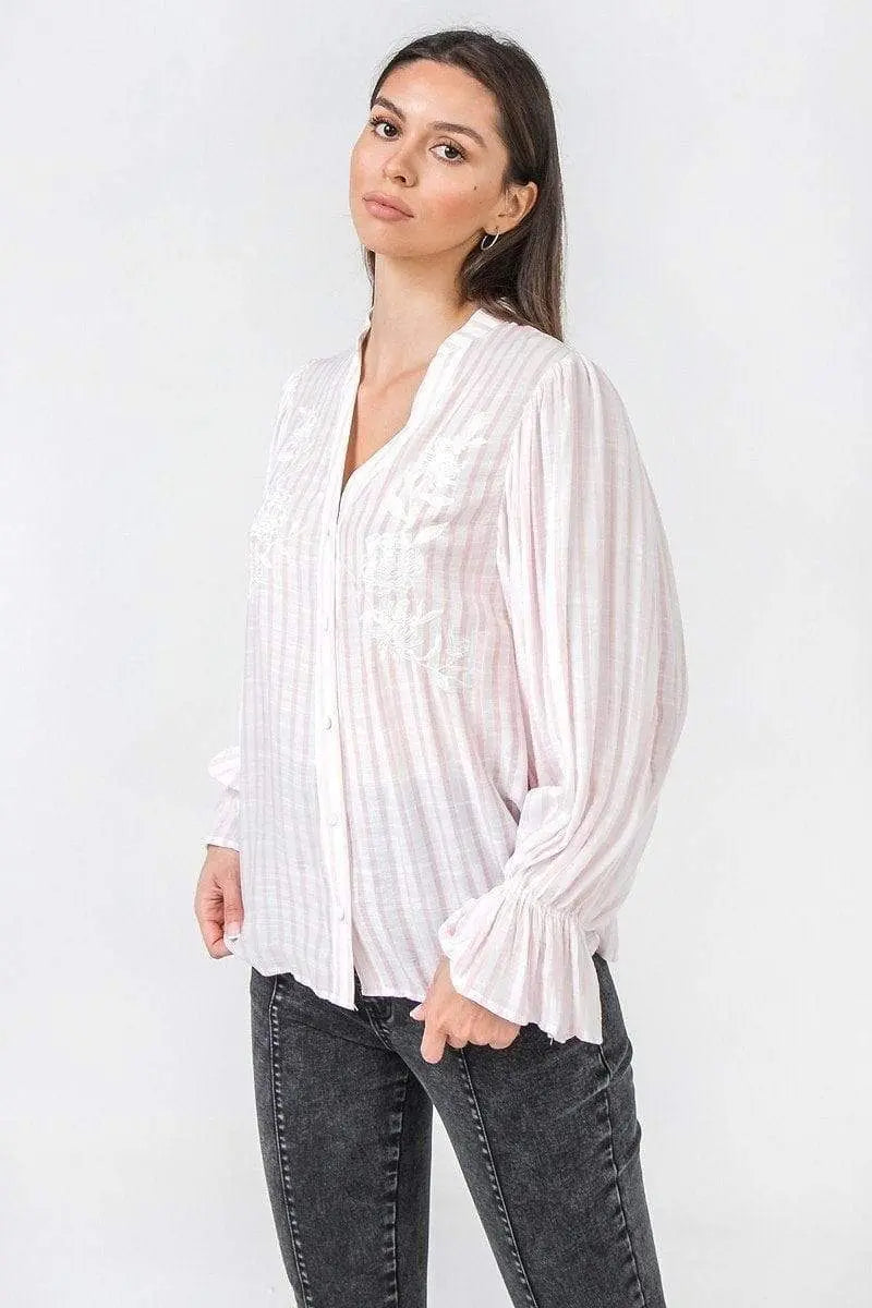 A Floral Eyelet And Solid Mixed Top Blue Zone Planet
