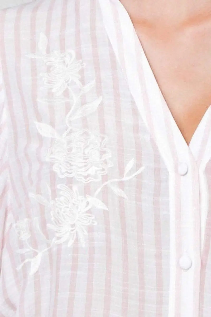 A Floral Eyelet And Solid Mixed Top Blue Zone Planet