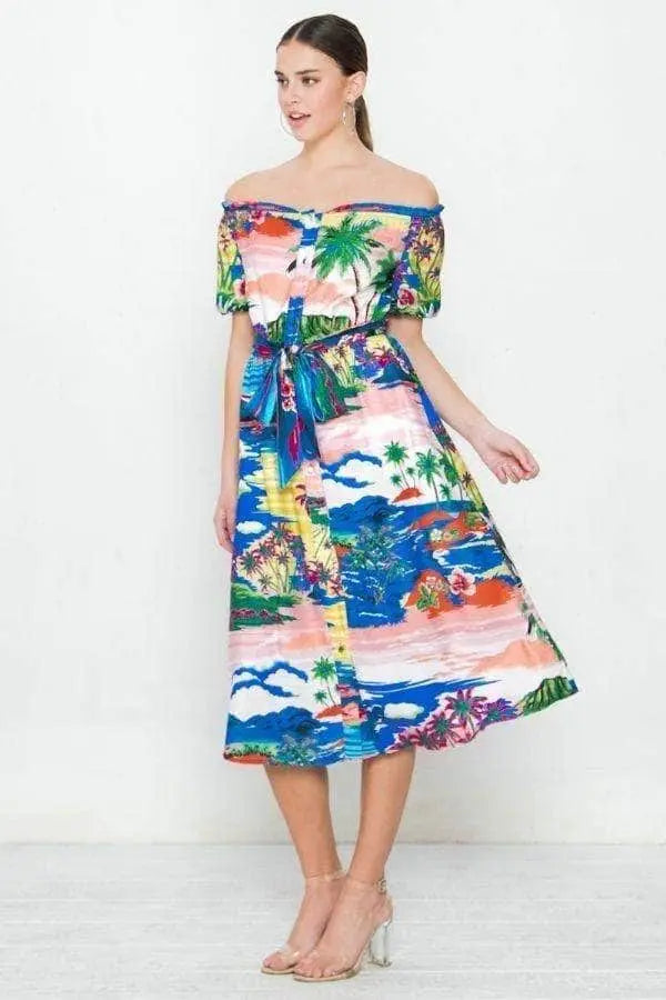 A Printed Woven Dress Blue Zone Planet