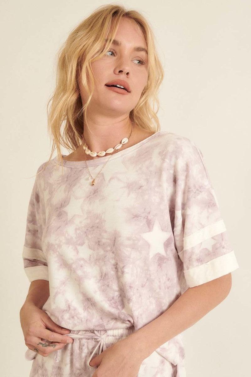 A Star-pattern Tie-dye Knit Top Blue Zone Planet