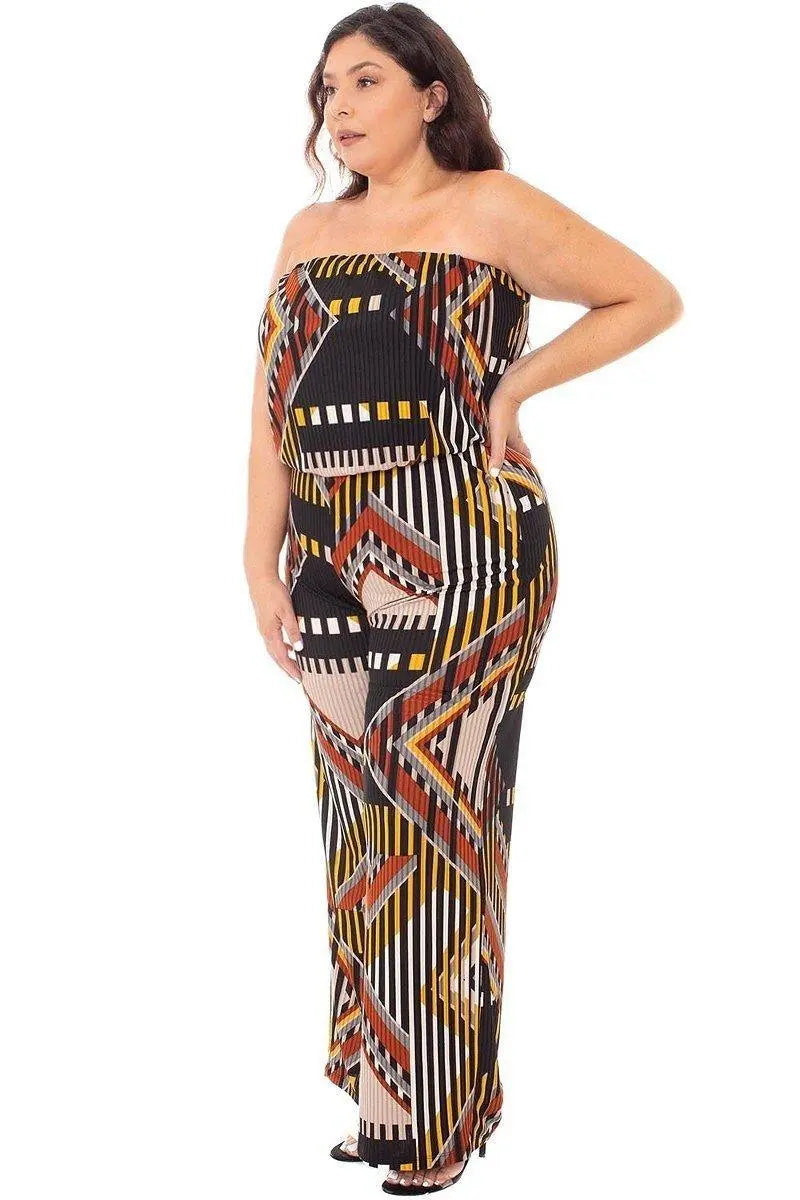 Abstract Print Tube Top Plus Size Jumpsuit Blue Zone Planet