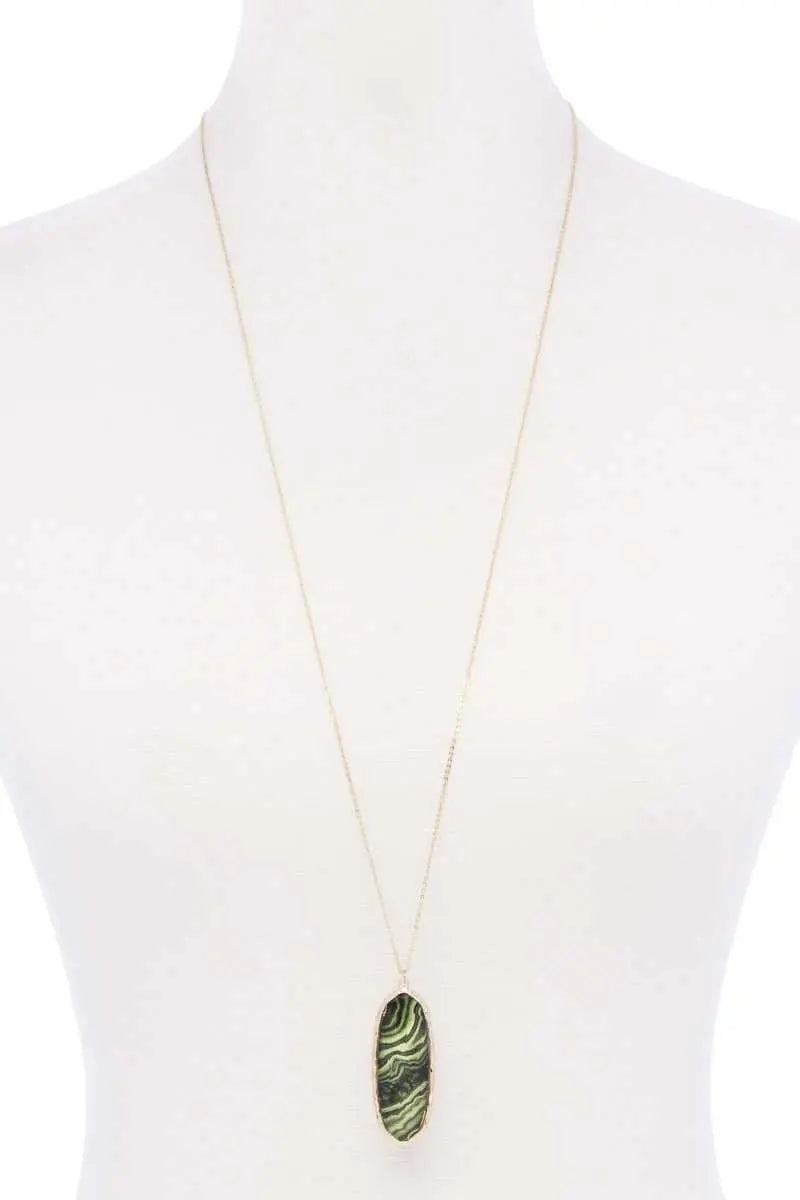 Acetate Oval Metal Edge Pendant Necklace Blue Zone Planet