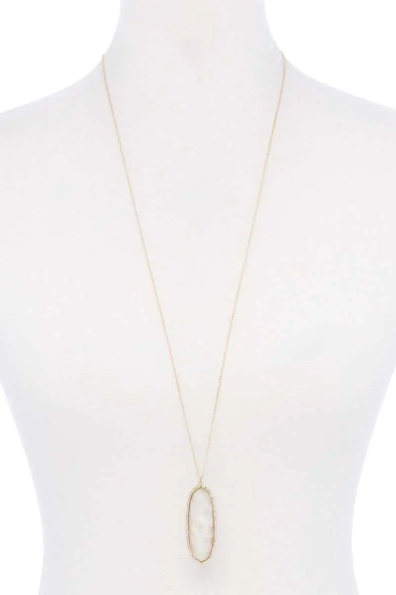 Acetate Oval Metal Edge Pendant Necklace Blue Zone Planet