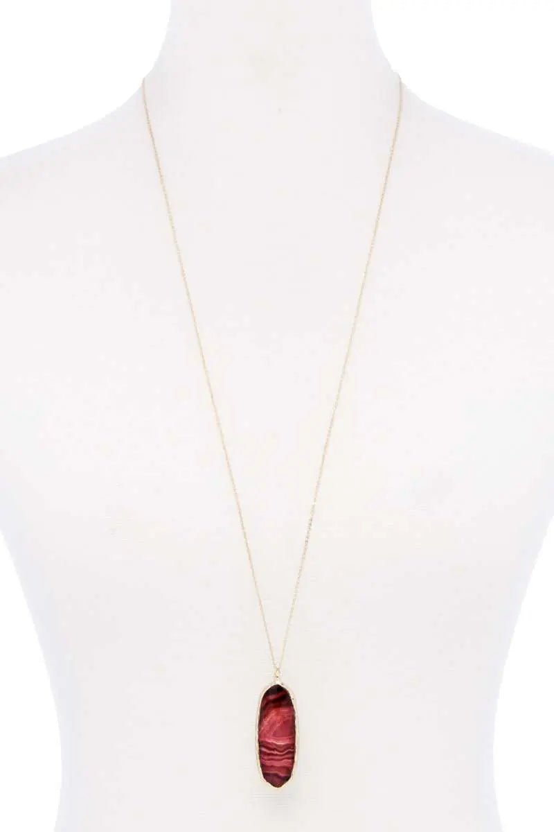 Acetate Oval Metal Edge Pendant Necklace Blue Zone Planet