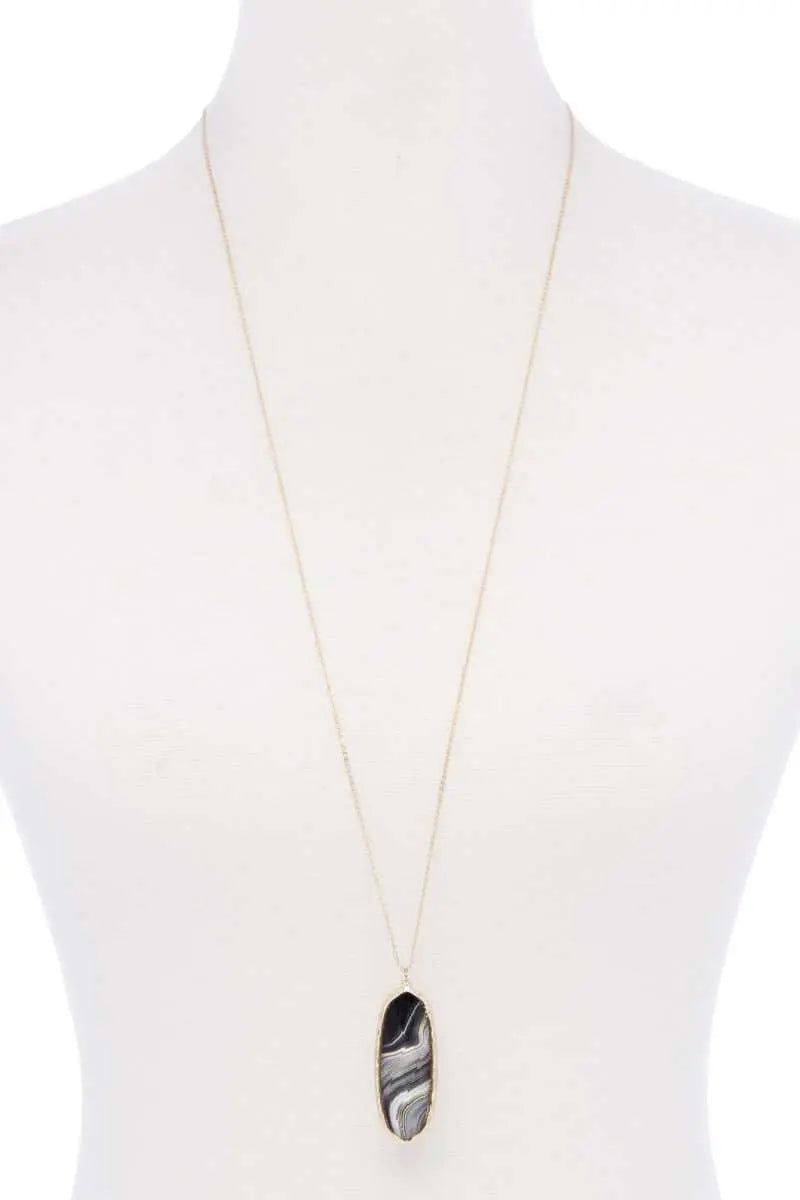 Acetate Oval Metal Edge Pendant Necklace Blue Zone Planet