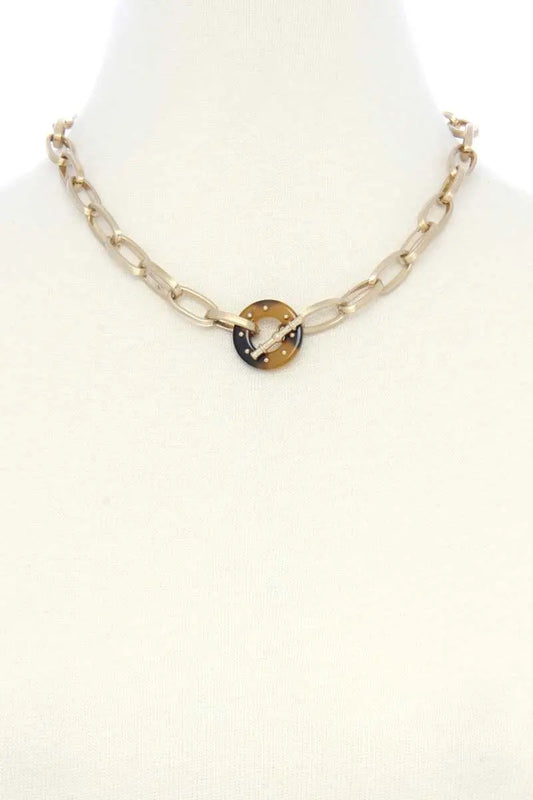 Acetate Ring Oval Link Toggle Clasp Necklace Blue Zone Planet