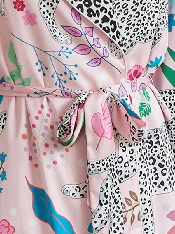 Animal print lace-up bathrobe loungewear kakaclo