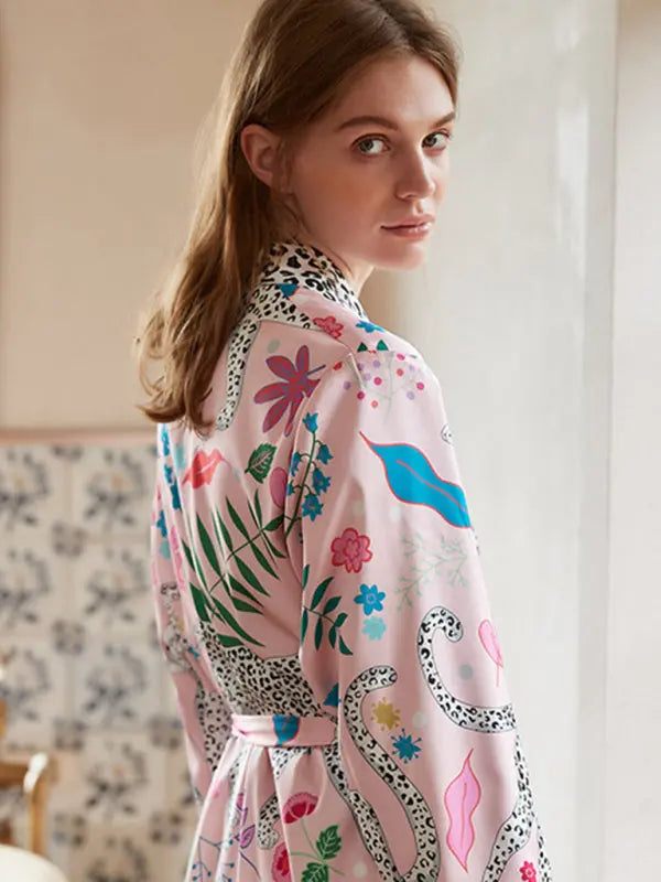 Animal print lace-up bathrobe loungewear kakaclo