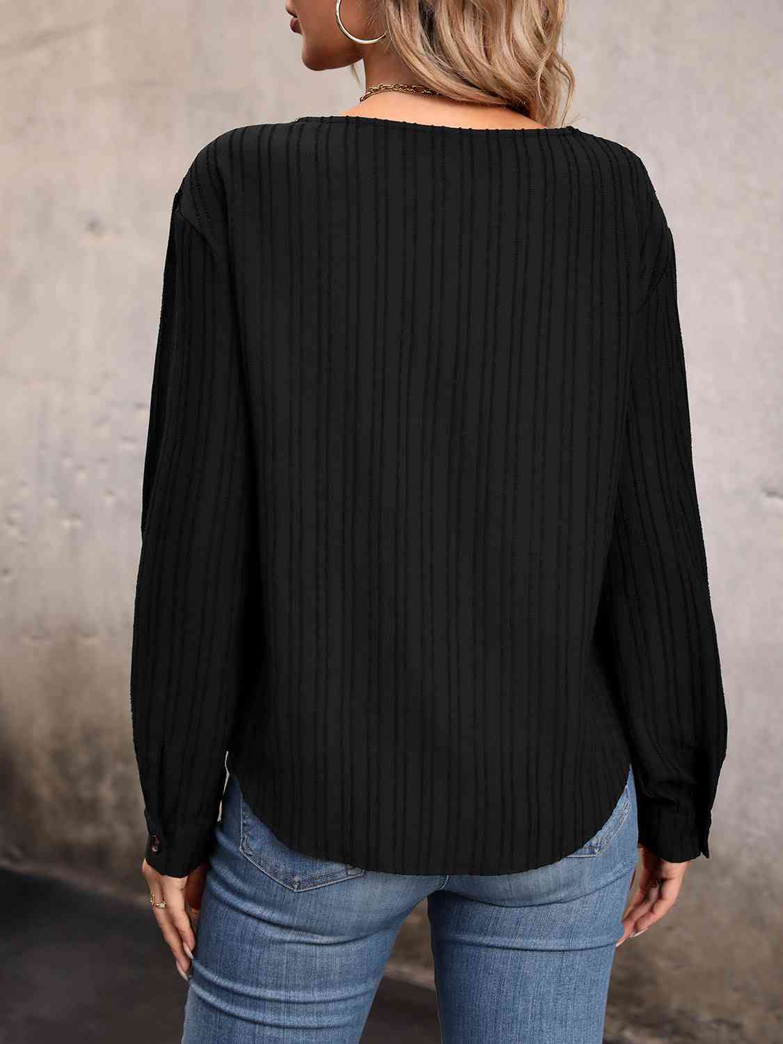Asymmetrical Neck Decorative Button Top BLUE ZONE PLANET