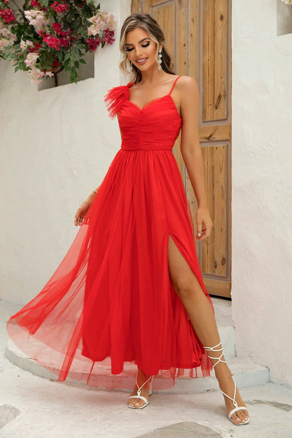 Asymmetrical Ruched Slit Dress BLUE ZONE PLANET
