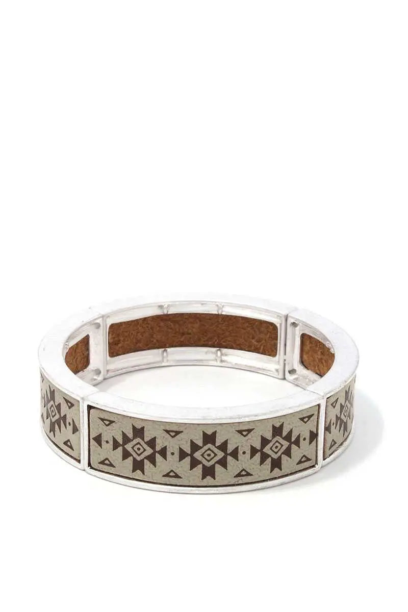 Aztec Pattern Metal Stretch Bracelet Blue Zone Planet