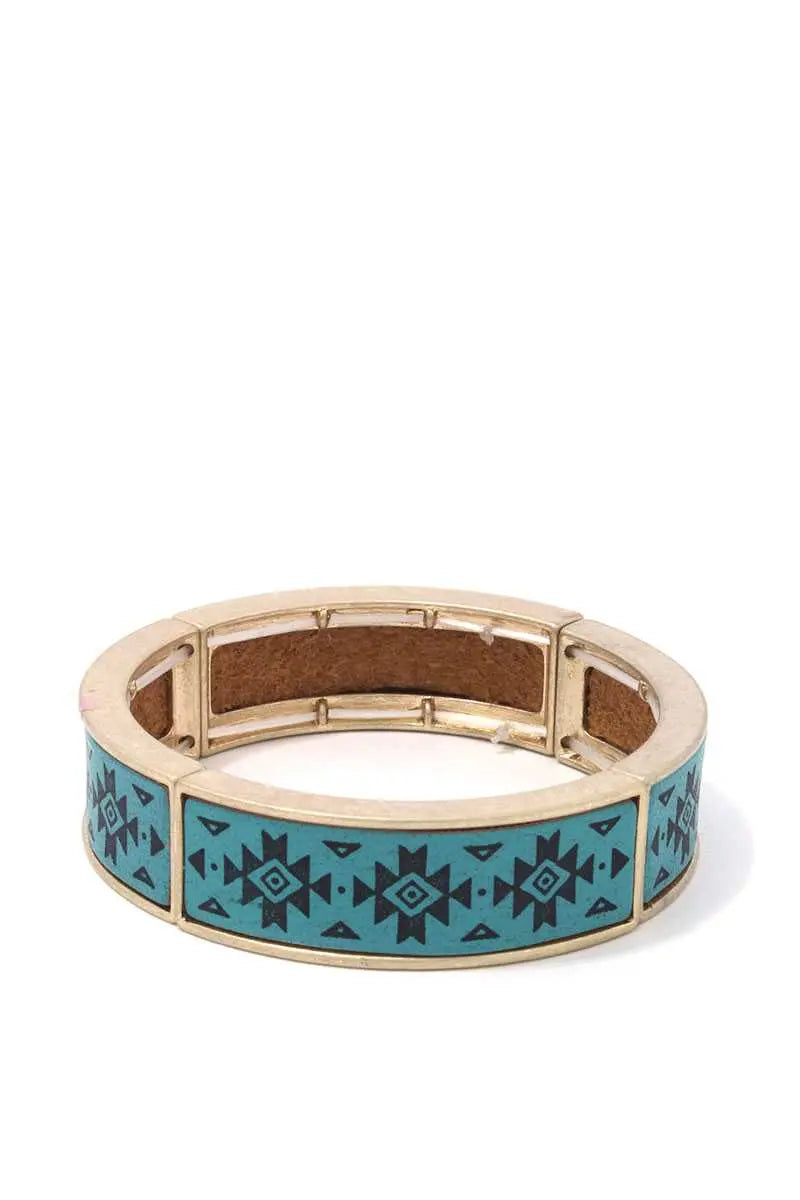 Aztec Pattern Metal Stretch Bracelet Blue Zone Planet