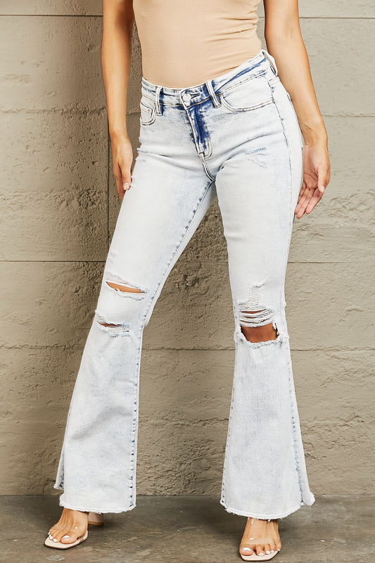 BAYEAS Mid Rise Acid Wash Distressed Jeans BLUE ZONE PLANET