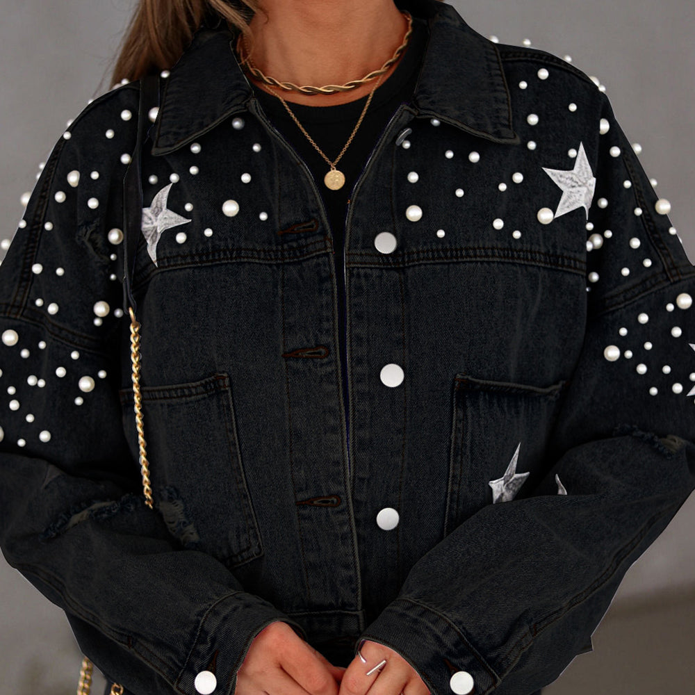 Bead Detail Denim Jacket BLUE ZONE PLANET