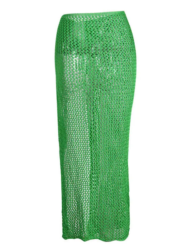 Bella's hollow tie knitted floor-length skirt kakaclo