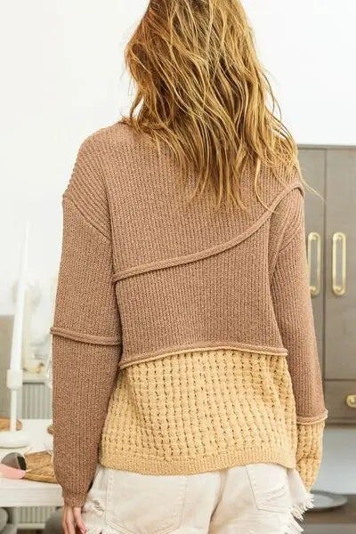 BiBi Texture Detail Contrast Drop Shoulder Sweater BLUE ZONE PLANET