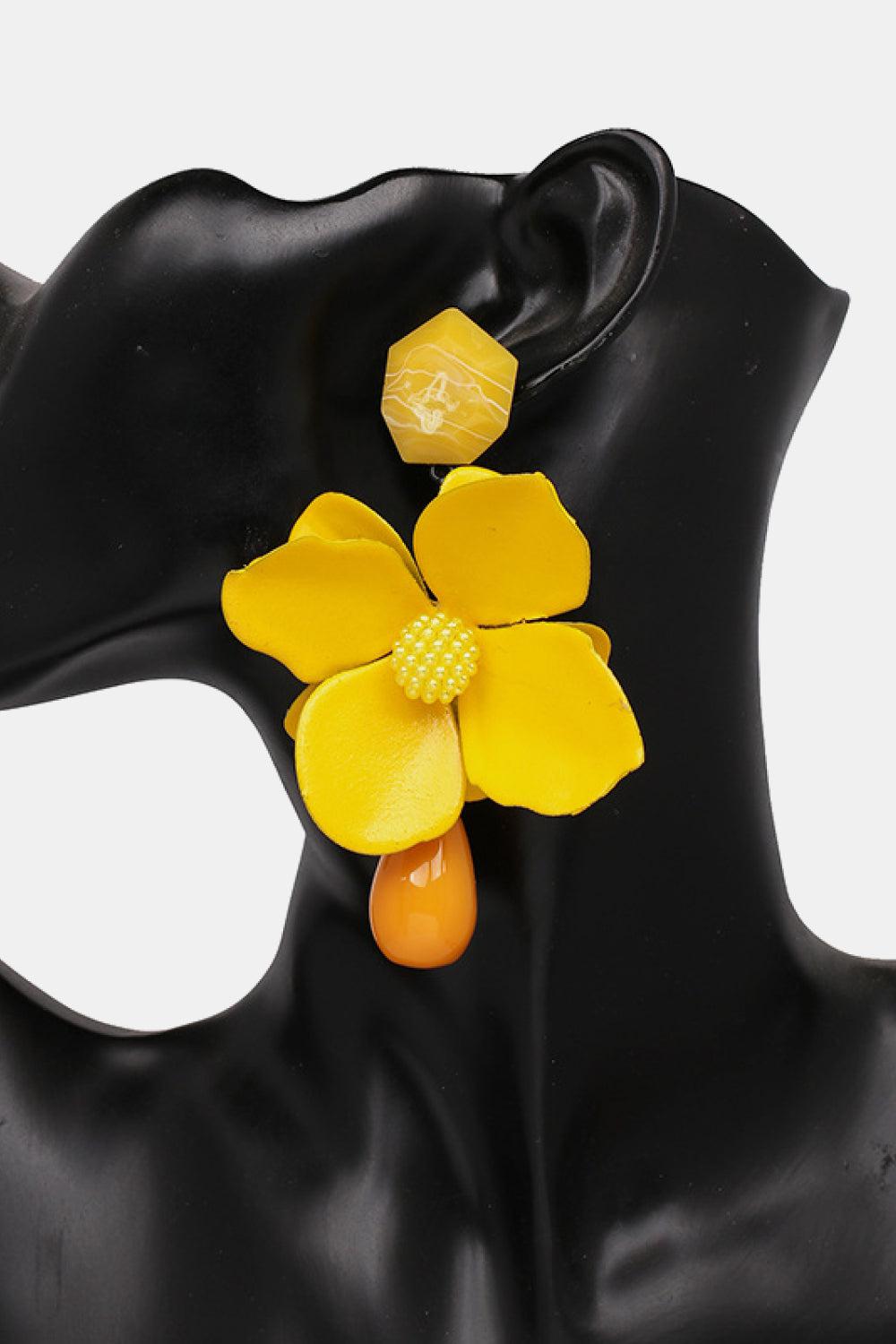 Bloosm Flower and Teardrop Resin Dangle Earrings BLUE ZONE PLANET
