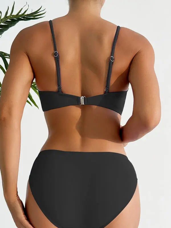 Blue Zone Planet |  Anna's Solid color split swimsuit cross spaghetti strap bikini BLUE ZONE PLANET