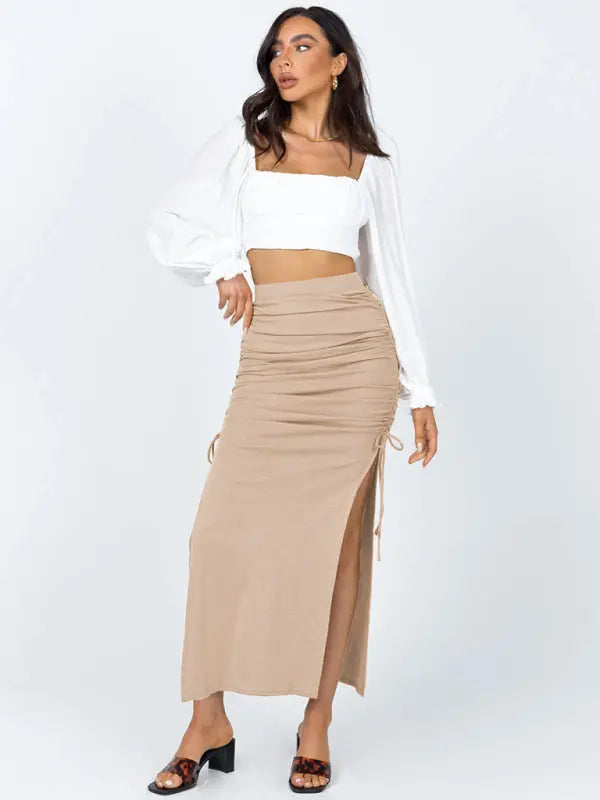 Blue Zone Planet | Anna's knitted slit slim fit hip maxi skirt BLUE ZONE PLANET