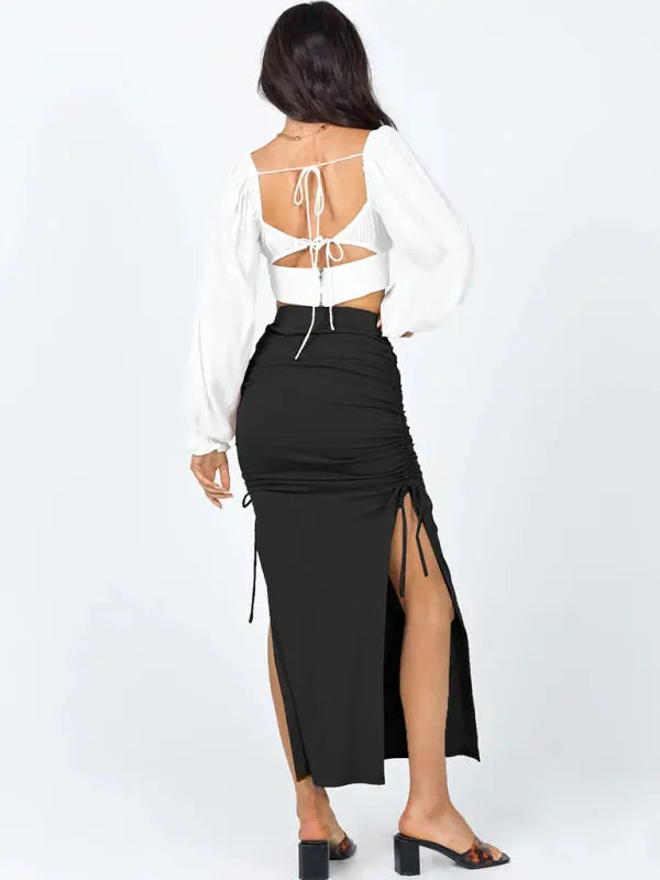 Blue Zone Planet | Anna's knitted slit slim fit hip maxi skirt BLUE ZONE PLANET