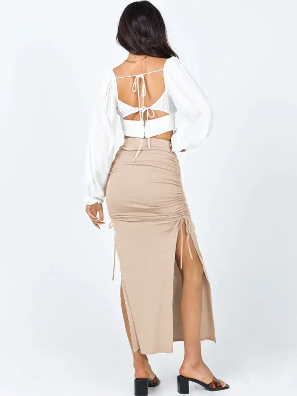 Blue Zone Planet | Anna's knitted slit slim fit hip maxi skirt BLUE ZONE PLANET