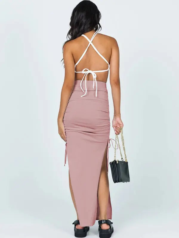 Blue Zone Planet | Anna's knitted slit slim fit hip maxi skirt BLUE ZONE PLANET