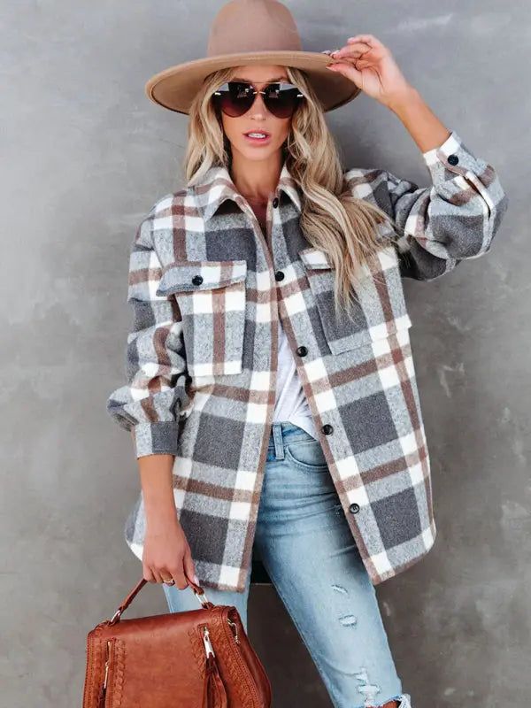 Blue Zone Planet | Autumn and Winter Plaid Brushed Lapel Jacket BLUE ZONE PLANET