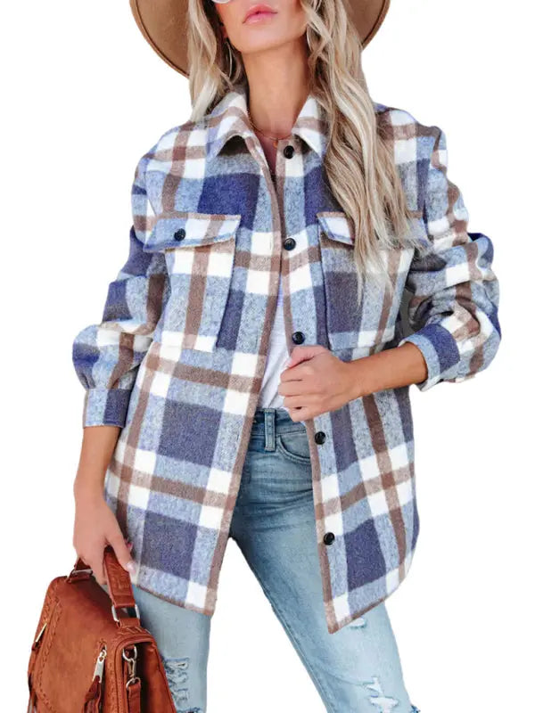 Blue Zone Planet | Autumn and Winter Plaid Brushed Lapel Jacket BLUE ZONE PLANET